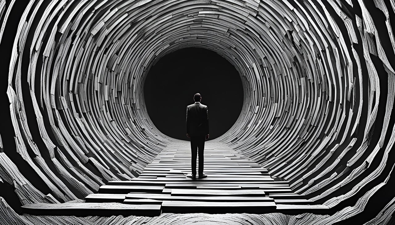 一個男人站在隧道中